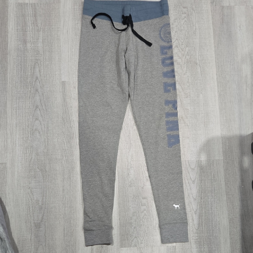 PINK Victoria's Secret Gray Leggings with Blue Waistband